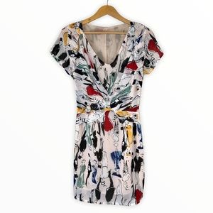 Abstract People Print Tie Back Dress